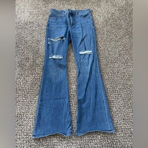 Express Medium Blue Distressed Flare Jeans